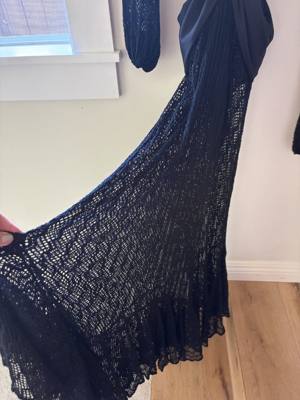 PatBO Black Plunge Netted Cutout Maxi Dress XL